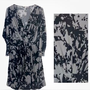 MAX & CLEO Dolman Black Gray Sleeve Wrap Balloon Bubbke Hem Dress Size S